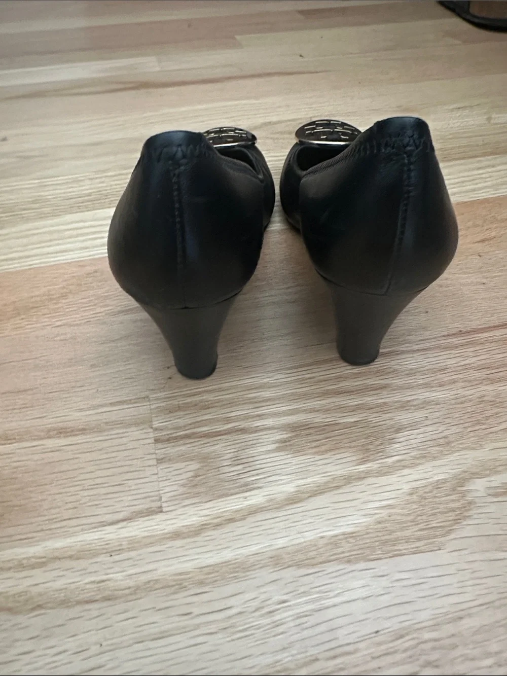 Tory Burch wedge heel black and gold